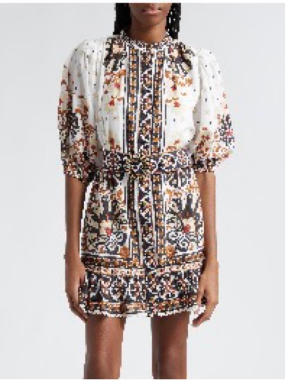 FARM Rio White Floral-Print Midi Dress with Black and Gold Accents